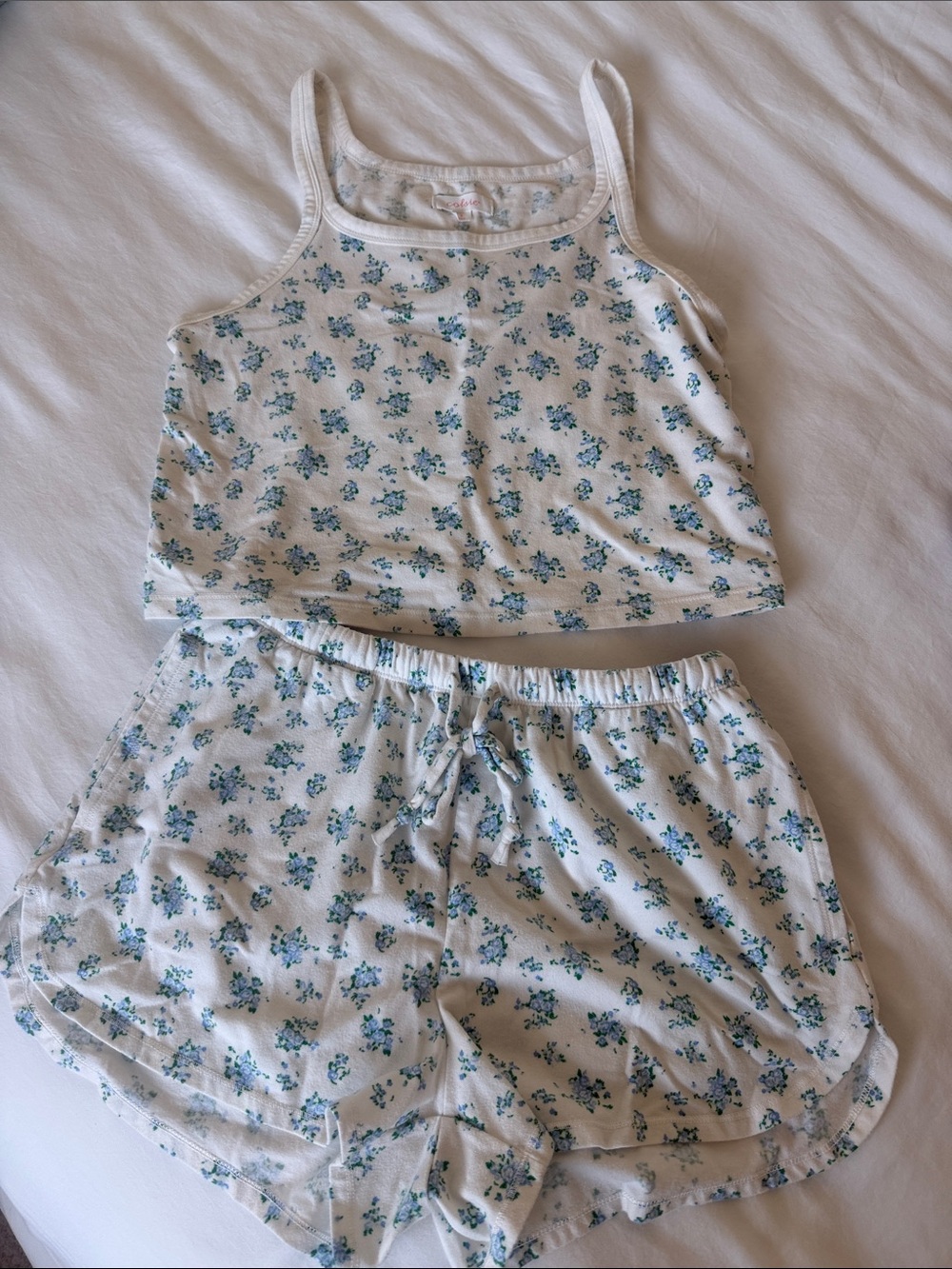 Colsie Two-Piece Pajama Set - Cream with Blue Floral Print